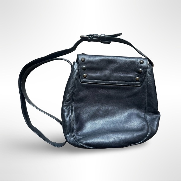 Rare Vintage 90s Prada Soft Black Leather Studded Buckle Crossbody Shoulder Bag - Picture 3 of 7